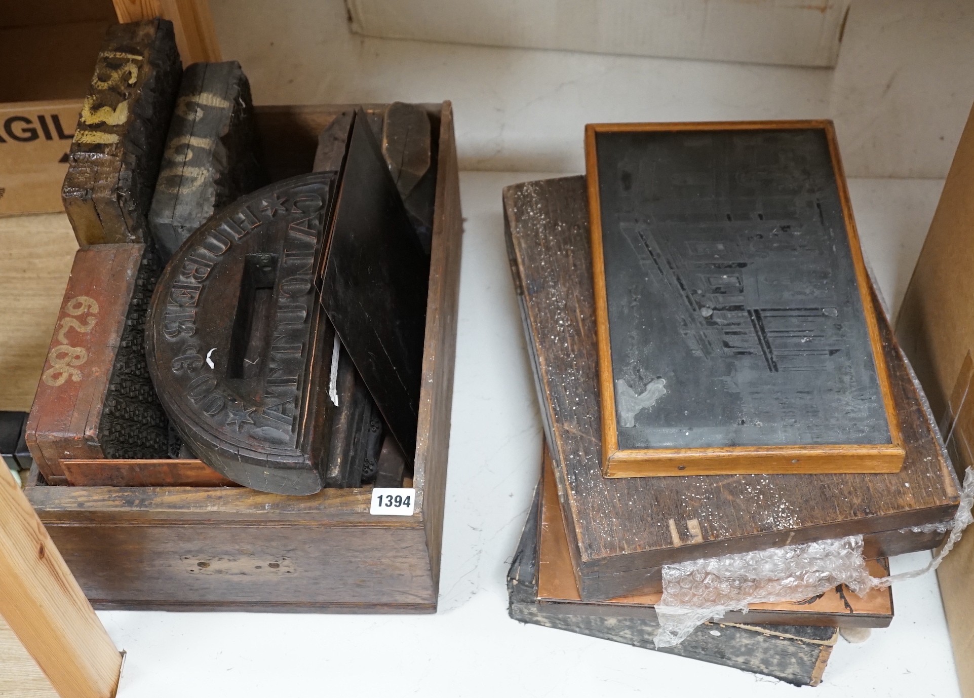 A selection of decorative metal and wooden printing blocks, mainly 20th century examples